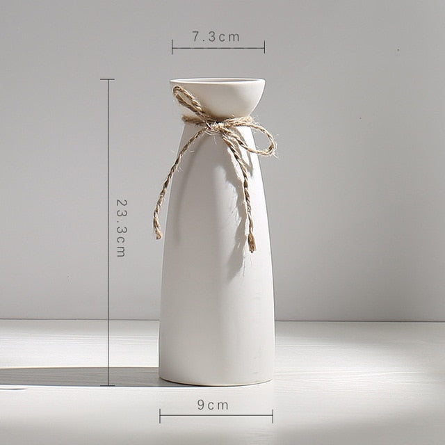 Modern Minimalist White Hemp Rope Ceramic Vases