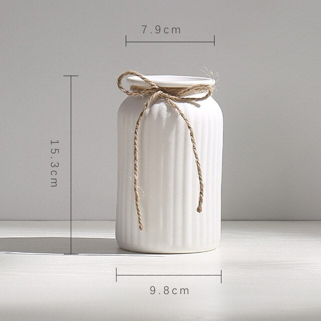 Modern Minimalist White Hemp Rope Ceramic Vases