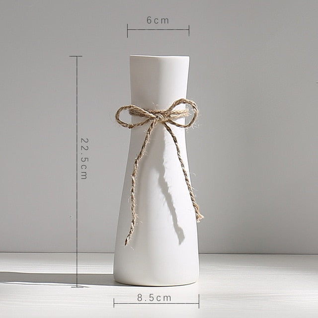 Modern Minimalist White Hemp Rope Ceramic Vases