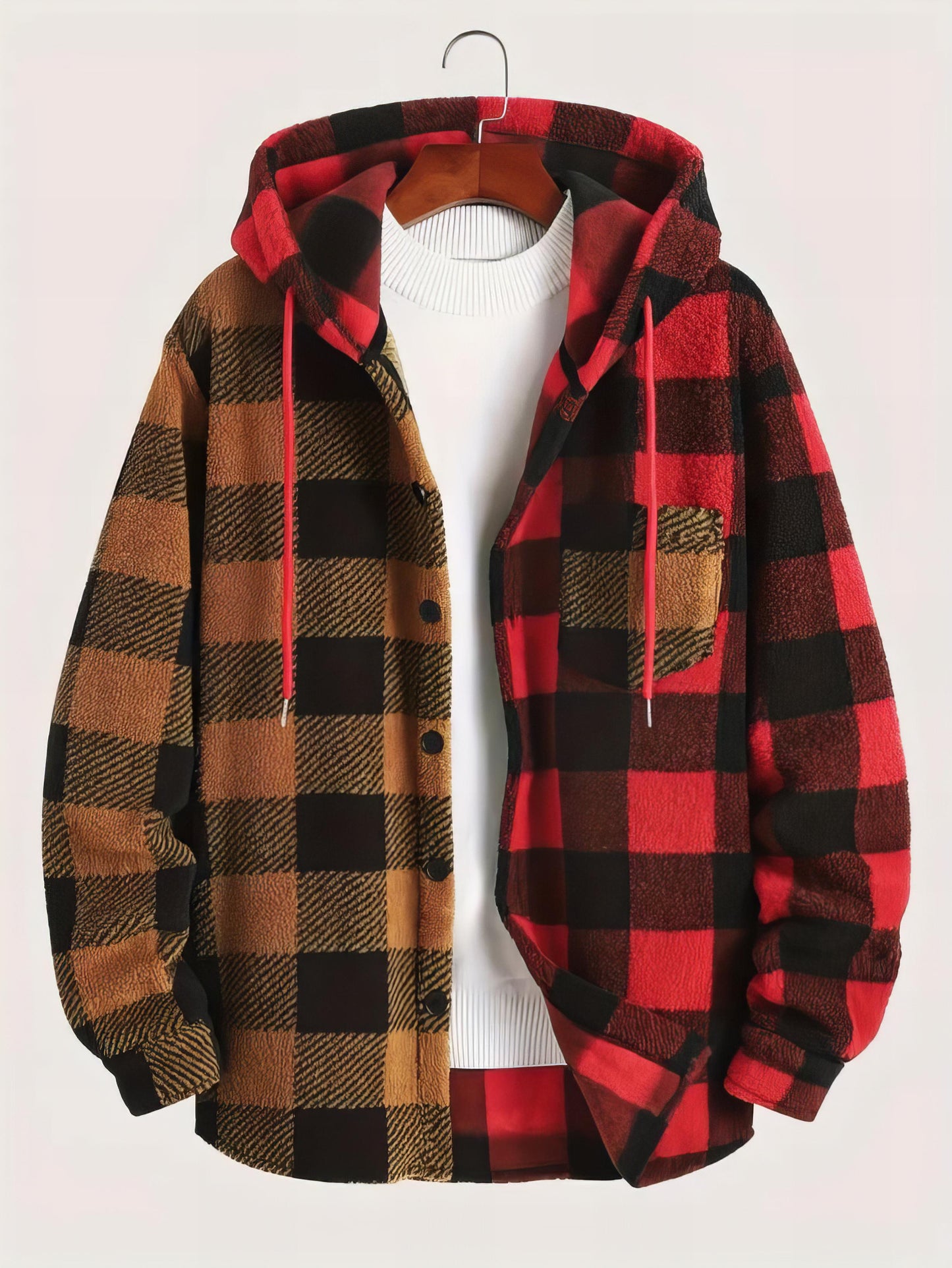 Men's Hooded Warm Plaid Sweater