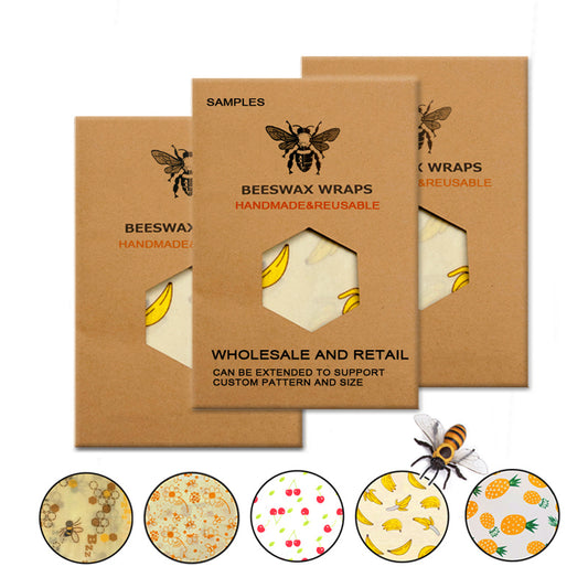 Eco Friendly Reusable Cling Food Wraps - Made of Organic Beeswax Cloth Keeping Stored Food Fresh - Custom Made Pattern