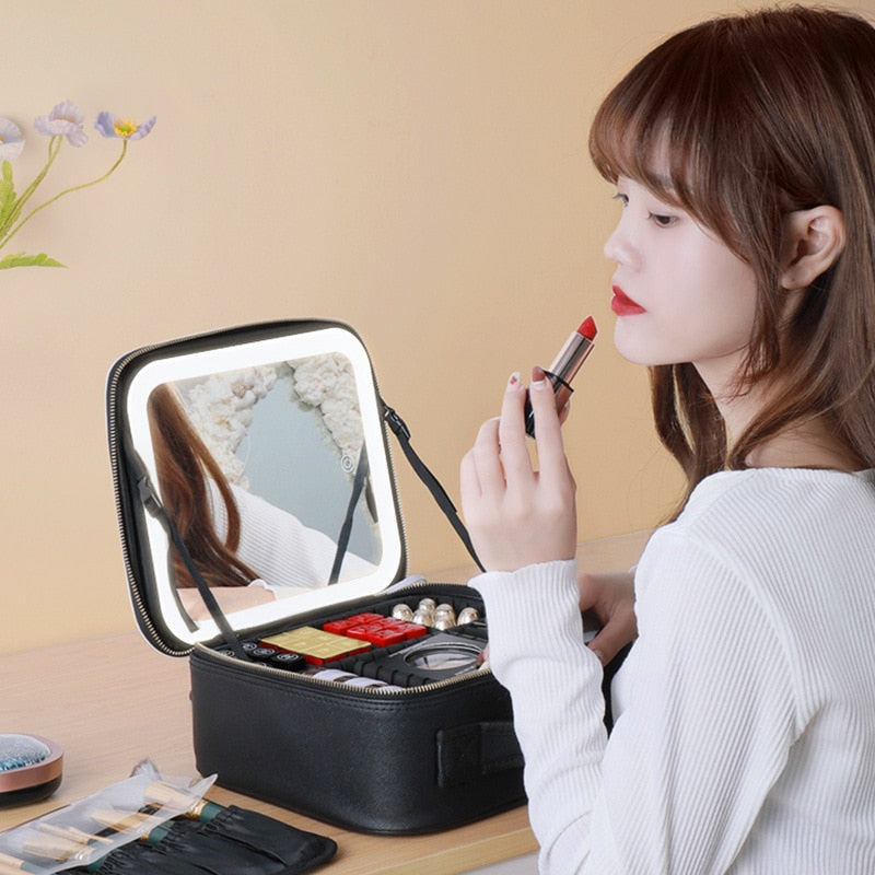 Smart LED Light Cosmetic Case with Mirror