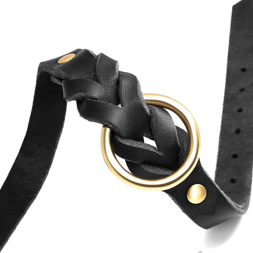 Dog Collar and Leash Set - Real Leather