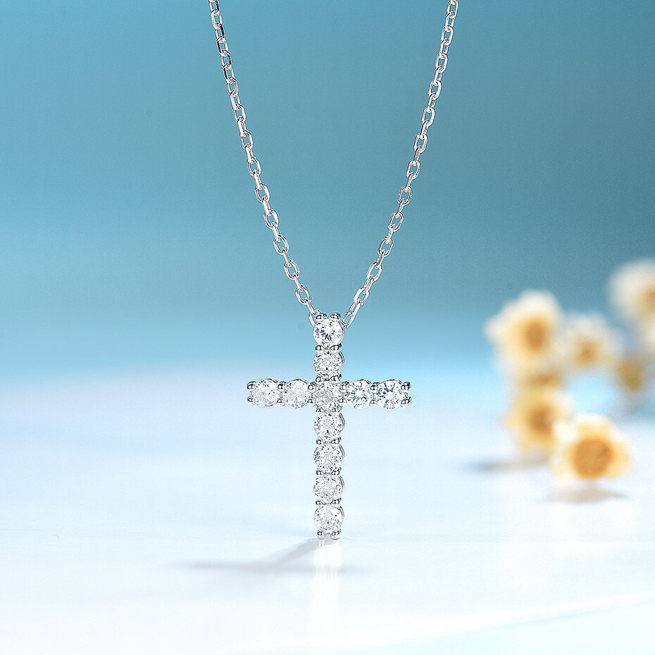 Moissanite Cross Pendant Necklace