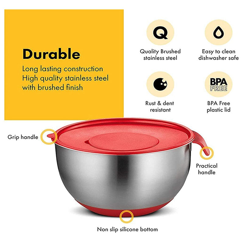 HOT-Stainless Steel Non Slip Mixing Bowls,with Airtight Lids,Measurement Marks and Grater Etc