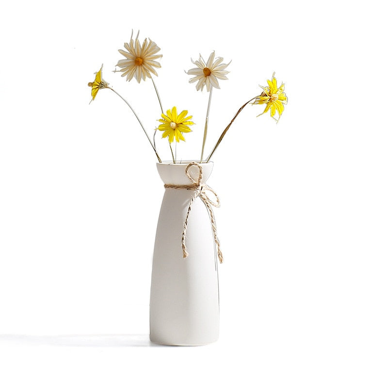 Modern Minimalist White Hemp Rope Ceramic Vases