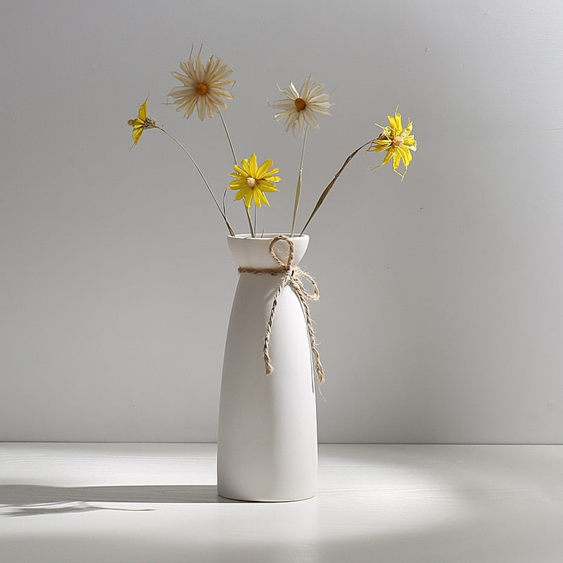 Modern Minimalist White Hemp Rope Ceramic Vases