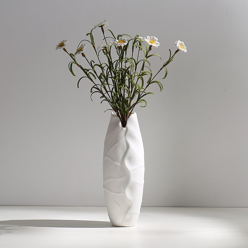 Modern Minimalist White Hemp Rope Ceramic Vases