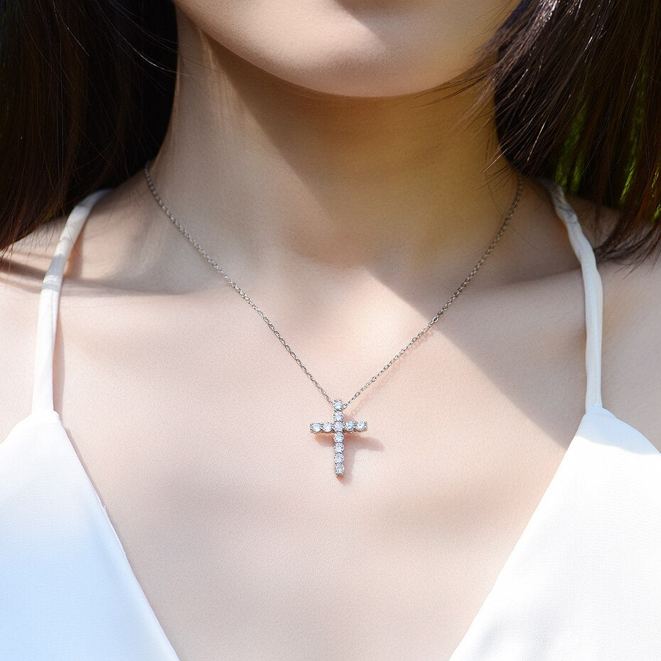 Moissanite Cross Pendant Necklace