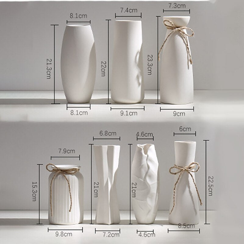 Modern Minimalist White Hemp Rope Ceramic Vases