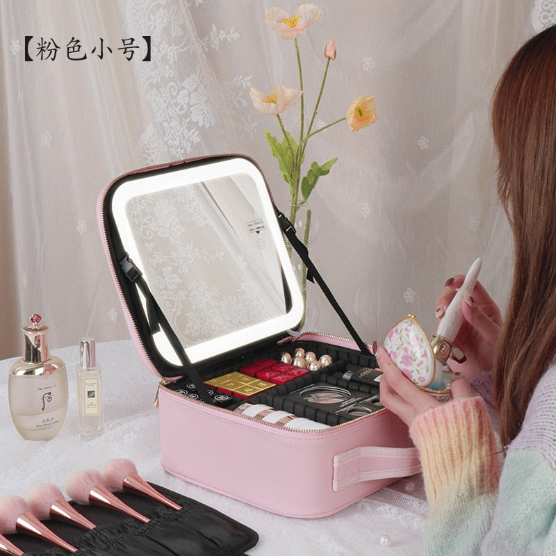 Smart LED Light Cosmetic Case with Mirror